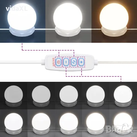 vidaXL Тоалетка с LED, бяла, 86,5x35x136 см, снимка 10 - Маси - 56147811