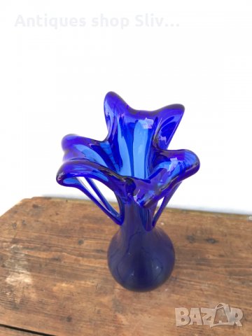 Уникална ръчно изработена ваза от кобалтово стъкло. №0470, снимка 4 - Колекции - 33700590