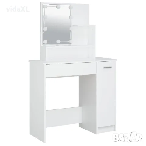 vidaXL Тоалетка с LED, бяла, 86,5x35x136 см, снимка 3 - Маси - 56147811