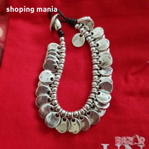 Гривна сребро и кожа, UNOde50, снимка 5 - Гривни - 30481516