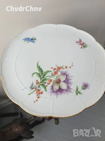 Meissen пиедестална тортиера 34см/голяма стара Майсен порцеланова чиния за торта-сладки, снимка 2 - Антикварни и старинни предмети - 50235530