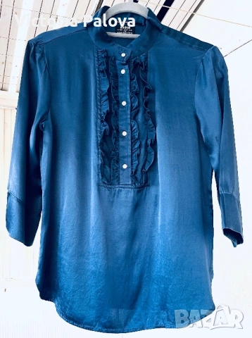 Винтидж синя копринена блуза RA-RE - италиански лукс от 90-те, снимка 3 - Блузи с дълъг ръкав и пуловери - 53032685