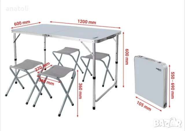 Комплект сгъваема маса и 4 стола  алуминий, бял/сребрист от Германия чисто нови в кашоните , снимка 6 - Маси - 47743062