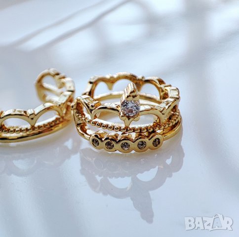 Позлатени обеци тип маншет (без дупка на ухото) с кубичен цирконий, снимка 5 - Обеци - 40050418