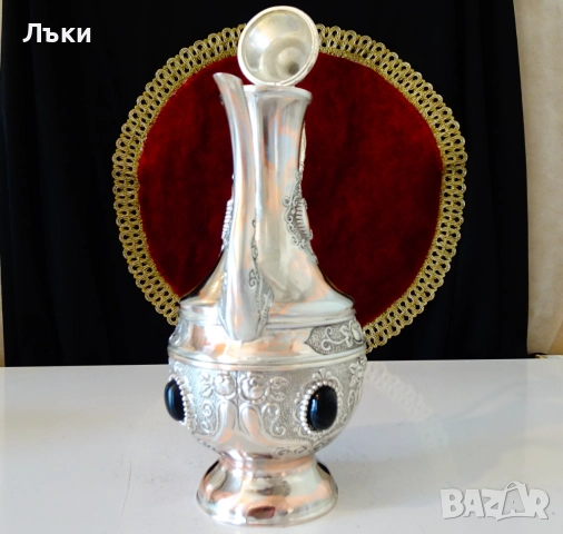 Посребрена медна кана за кафе,вино,рози,оникс. , снимка 3 - Антикварни и старинни предмети - 51780757