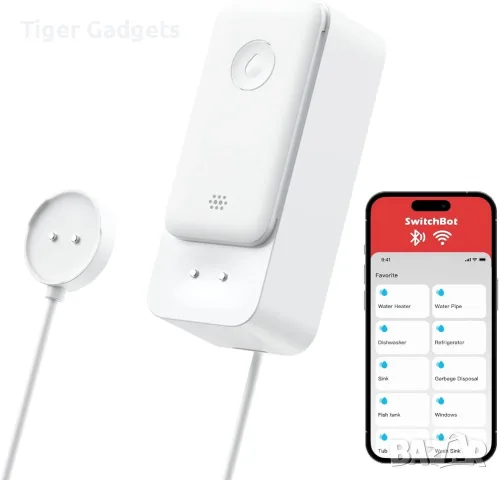 SwitchBot WiFi Water Leak Detector – датчик за течове с 1 м кабел, 100 dB, IP67
