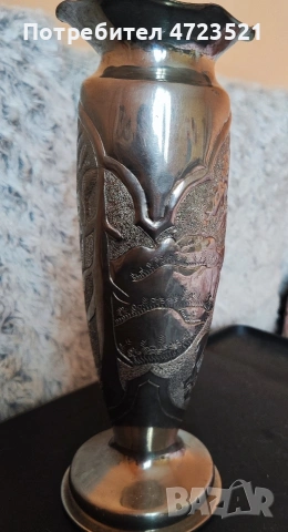 уникална калаена ваза, ръчно гравирана с прекрасни картини, снимка 4 - Антикварни и старинни предмети - 53290979