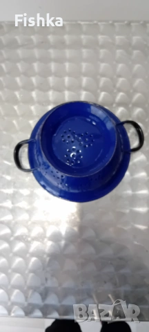 Немски метален емайлиран гевгир – 21 см, кралско синьо, снимка 2 - Прибори за хранене, готвене и сервиране - 53032877