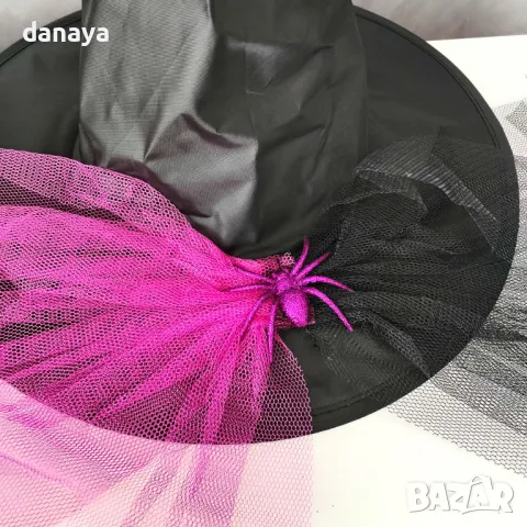 5219 Хелоуин шапка Магьосник с паяк и дантела, снимка 5 - Шапки - 47321091