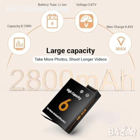 Нов Комплект 2 батерии 2800mAh за DJI Osmo Action + зарядна станция за екшън камера, снимка 2 - Батерии, зарядни - 54151301