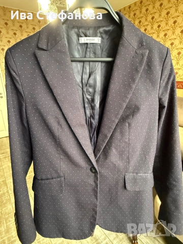 Уникално елегантно женствено сако Mango черно на бели точки , снимка 8 - Сака - 52484441