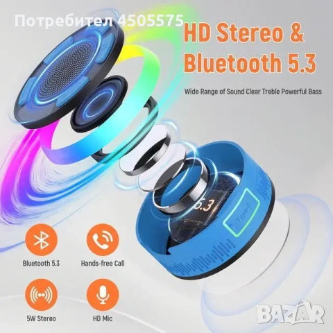 Bluetooth Колонка IPX7, Водоустойчива с FM Радио, Антена, Часовник, Навсякъде с Теб, снимка 3 - Bluetooth тонколони - 54356259