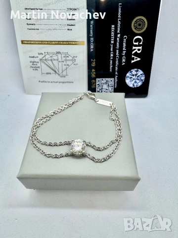 Сребърна гривна с мойсанит (Диамант) 2 карата, снимка 13 - Гривни - 54089901