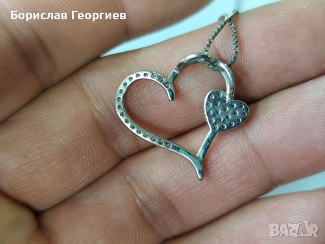 Сребърно колие 925 сърце, снимка 6 - Колиета, медальони, синджири - 52538127
