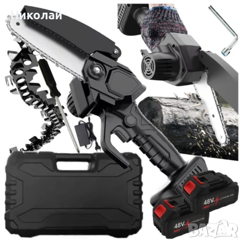 Акумулаторен мини верижен трион 6", Комплект с 2 батерии 6000mAh и куфар, снимка 3 - Други инструменти - 53310924