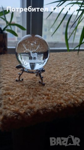 3D Прозрачен еленов орнамент в кристална топка 60 мм + стойка орнамент, снимка 6 - Статуетки - 42865318