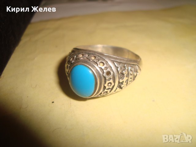 СРЕБЪРЕН ТЮРКОАЗЕН ОРНАМЕНТИРАН РЪЧНО ПРЪСТЕН СРЕБРО 925 ЮВЕЛИРНА СТАРА МАЙСТОРСКА ИЗРАБОТКА 14507, снимка 10 - Пръстени - 33737126