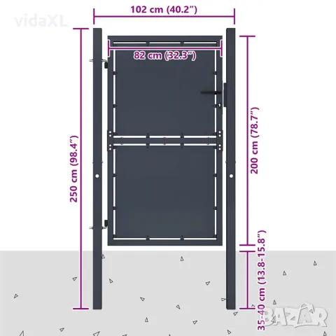 vidaXL Градинска порта от стомана 100x200 см, антрацит, снимка 3 - Огради и мрежи - 56146089