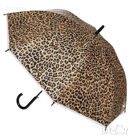 Чадър тип бастун автоматичен полупрозрачен леопардов кафяв 82 см, снимка 3 - Други - 42877298