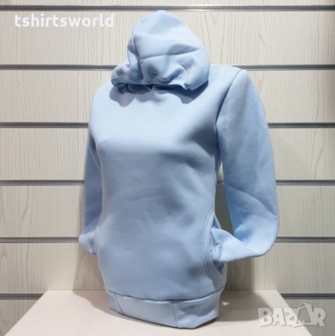 Нов дамски светлосин суичър с качулка и джобчета, снимка 7 - Суичъри - 30655634