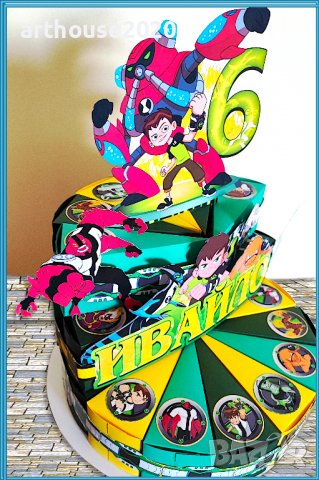 Картонена торта Ben 10,покани за рожден ден,банери за стена,свирки и др., снимка 3 - Други - 39462790