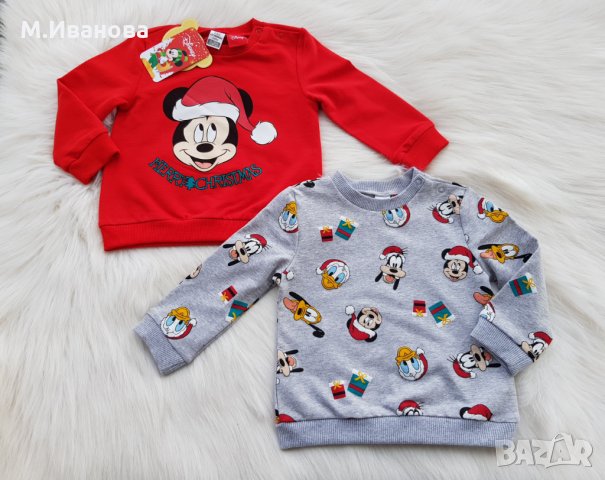 Коледна блуза Мики Маус 9-12 месеца, снимка 5 - Бебешки блузки - 31918311