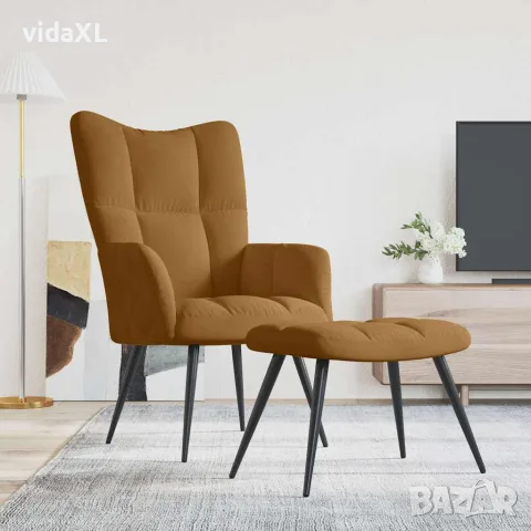 vidaXL Стол за релакс с табуретка, кафяв, кадифе, снимка 2 - Столове - 56146921