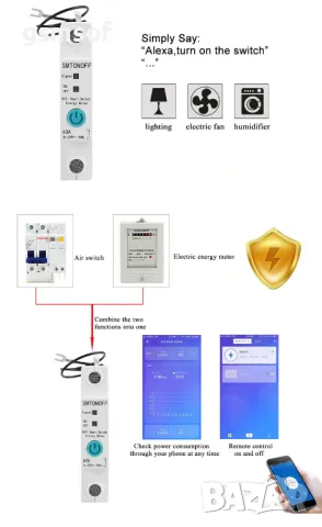 Смарт WiFI за DIN шина монофазен прекъсвач 63А с електромер Ewelink, снимка 3 - Друга електроника - 47689883
