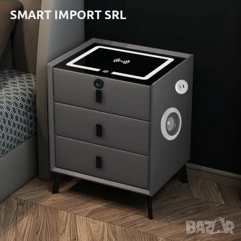 Интелигентно нощно шкафче Smart Heater, USB и Type-C порт, Bluetooth, сив, снимка 2 - Шкафове - 51999814