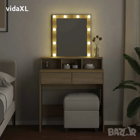 vidaXL Тоалетка с LED, дъб сонома, 80x41x144,5 см, снимка 3 - Тоалетки - 56148132