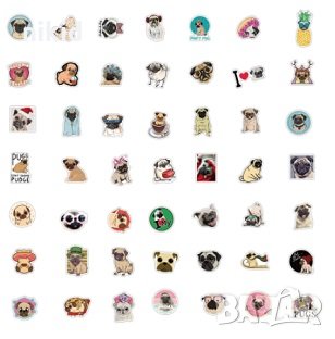 50 бр мопс кучета куче самозалепващи лепенки стикери за украса декор картонена торта, снимка 4 - Други - 35131433