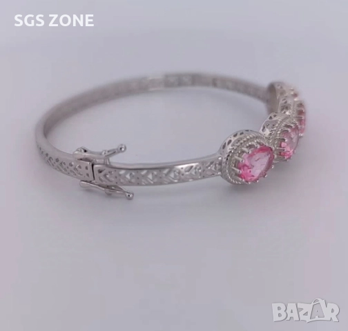 СРЕБЪРНА ГРИВНА С РОЗОВ ТОПАЗ, снимка 2 - Гривни - 52397645