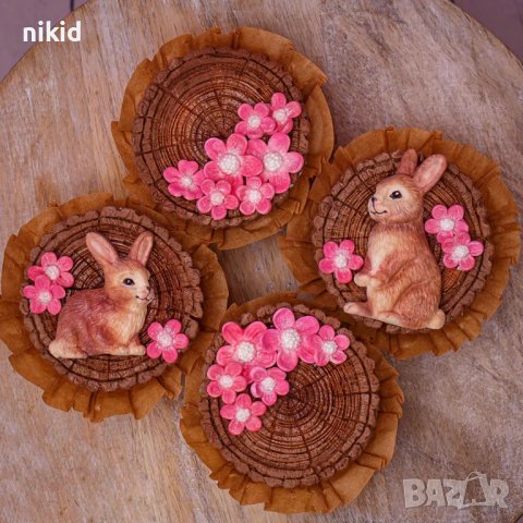 2 сладки зайчета заека заек зайче големи силиконов молд форма форнан шоколад гипс декор, снимка 4 - Форми - 39621804
