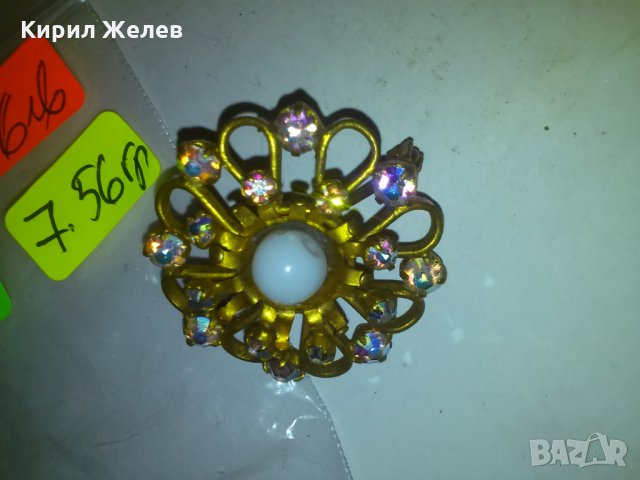 АРТ ДЕКО БРОНЗОВА ПОЗЛАТЕНА БРОШКА с ПЕРЛИ и БОХЕМСКИ КРИСТАЛИ 12691