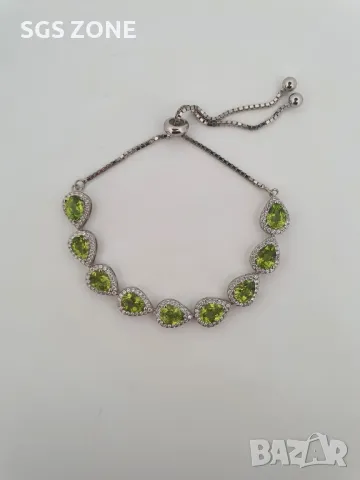 Сребърна Гривна с Топаз и Перидот, снимка 4 - Гривни - 49797362