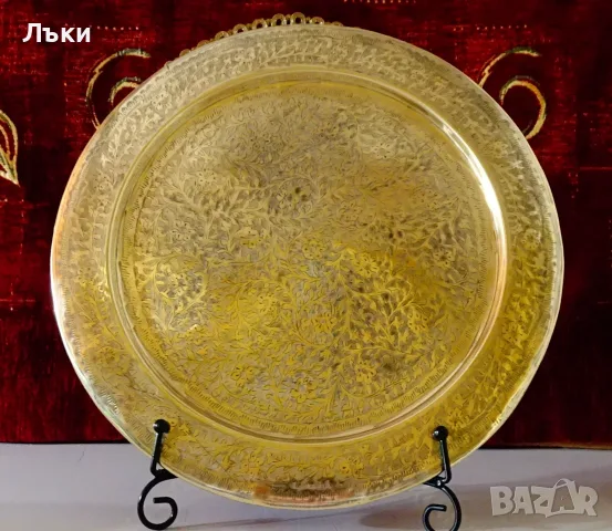 Бронзов поднос,флорална декорация,31 см.,440 гр. , снимка 3 - Антикварни и старинни предмети - 55889251