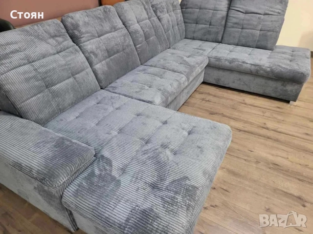 ПРОМОЦИЯ!!!Сив П-образен ъглов диван от плат рипсено кадифе Nixon, снимка 6 - Дивани и мека мебел - 52829869