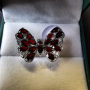Сребърен 925 пръстен - Пеперуда с Родиево покритие и Натурални Гранати и Циркони!, снимка 4