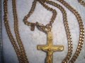 СТАРИННО ПОСРЕБРЕНО БРОНЗОВО РАЗПЯТИЕ КРЪСТ МАЙСТОРСКА РЯДКА РАБОТА с ПОЗЛАТЕНА РЕТРО ВЕРИЖКА 17316 , снимка 11