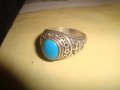 СРЕБЪРЕН ТЮРКОАЗЕН ОРНАМЕНТИРАН РЪЧНО ПРЪСТЕН СРЕБРО 925 ЮВЕЛИРНА СТАРА МАЙСТОРСКА ИЗРАБОТКА 14507, снимка 10