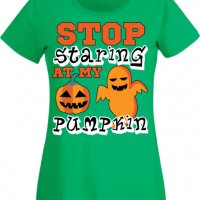 Дамска тениска Stop Staring At My Pumpkin 2,Halloween,Хелоуин,Празник,Забавление,Изненада,Обичаи,, снимка 7 - Тениски - 38144095