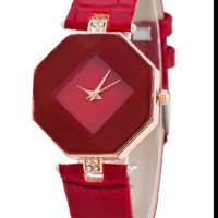 Огнено бижу. Красив магмено червен дамски нов ръчен часовник с кожена каишка., снимка 2 - Дамски - 44190142