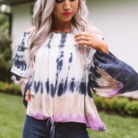 Дамска ефектна блуза с дълъг ръкав и паднало ластично деколте, снимка 5 - Блузи с дълъг ръкав и пуловери - 40499325