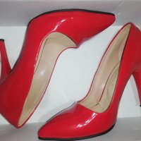 Червени лачени обувки , снимка 10 - Дамски обувки на ток - 31616808