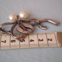 дизаинерска  красива  сребърна брошка перли и циркони, снимка 4 - Антикварни и старинни предмети - 36875288