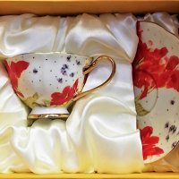Комплект луксозни чаши за чай и кафе от костен порцелан, снимка 4 - Чаши - 31773998