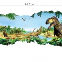Динозаври Джурасик Парк природа голям продълговат самозалепващ стикер лепенка за стена, снимка 1 - Други - 29651291