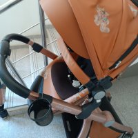 Бебешка количка Hot Mom, Модел 2 в 1, Еко кожа, Кафяв цвят, снимка 7 - Детски колички - 44443318