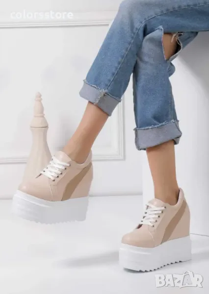 Кецове на платформа - бежови - SJN56, снимка 1