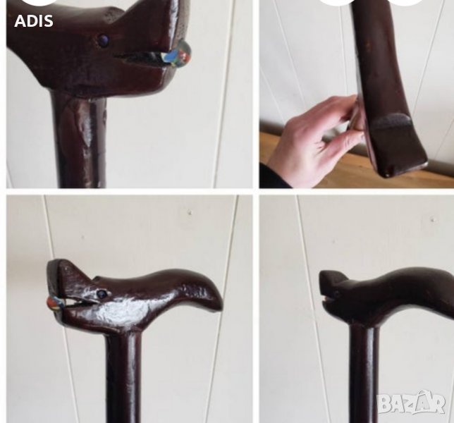  Дървен Бастун ръчна изработка /Мексико ценен дърворезба /кучешка глава /Мексико, снимка 1